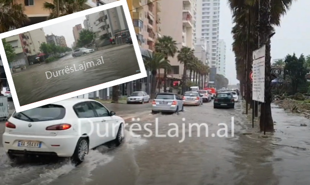 Moti me reshje, rrugët e Durrësit që “u zgjuan” të përmbytura (VIDEO)