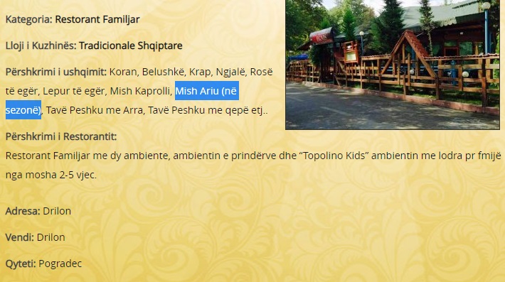 I mbrojtur me ligj, lokali në Drilon reklamon mish ariu në meny