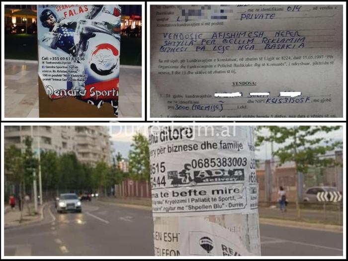 Reklamat e bizneseve të Durrësit nëpër mure e shtylla, nis ndëshkimi me gjoba (FOTO)