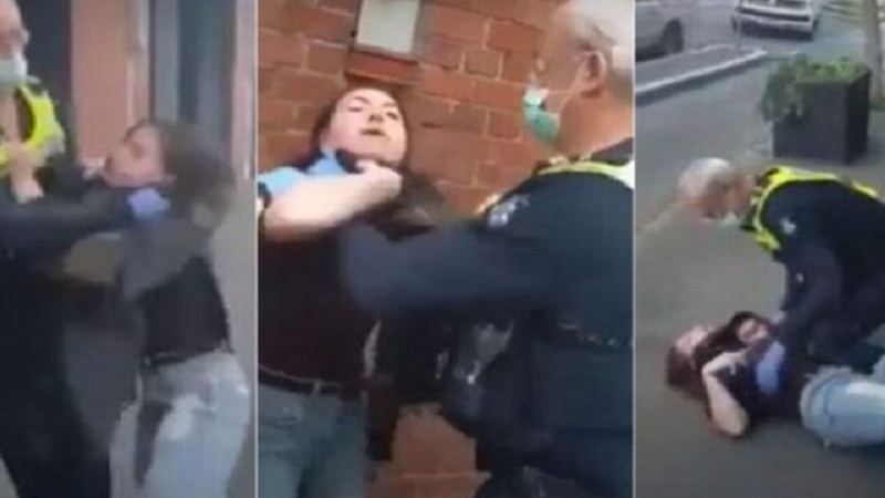 Policia kap për fyti dhe përplas përtokë 21-vjeçaren sepse nuk kishte maskë (FOTO)