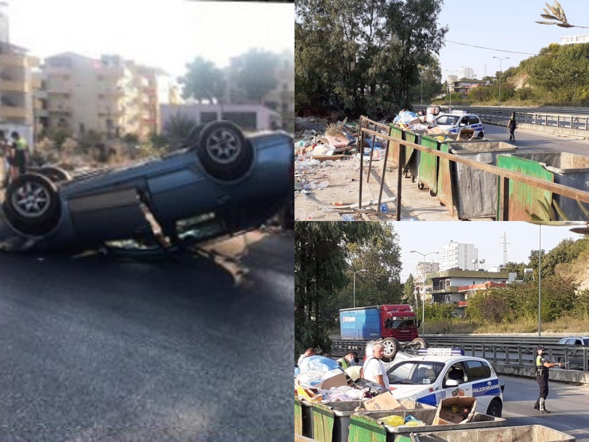 Durrës, makinat përplasen kokë më kokë, një i plagosur. Automjeti përmbyset në rrugë (FOTO)