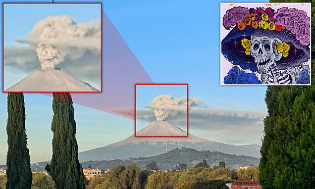 Fytyra e kafkës meksikane të “Ditës së të Vdekurve” shfaqet në shtëllungën e hirit vullkanik