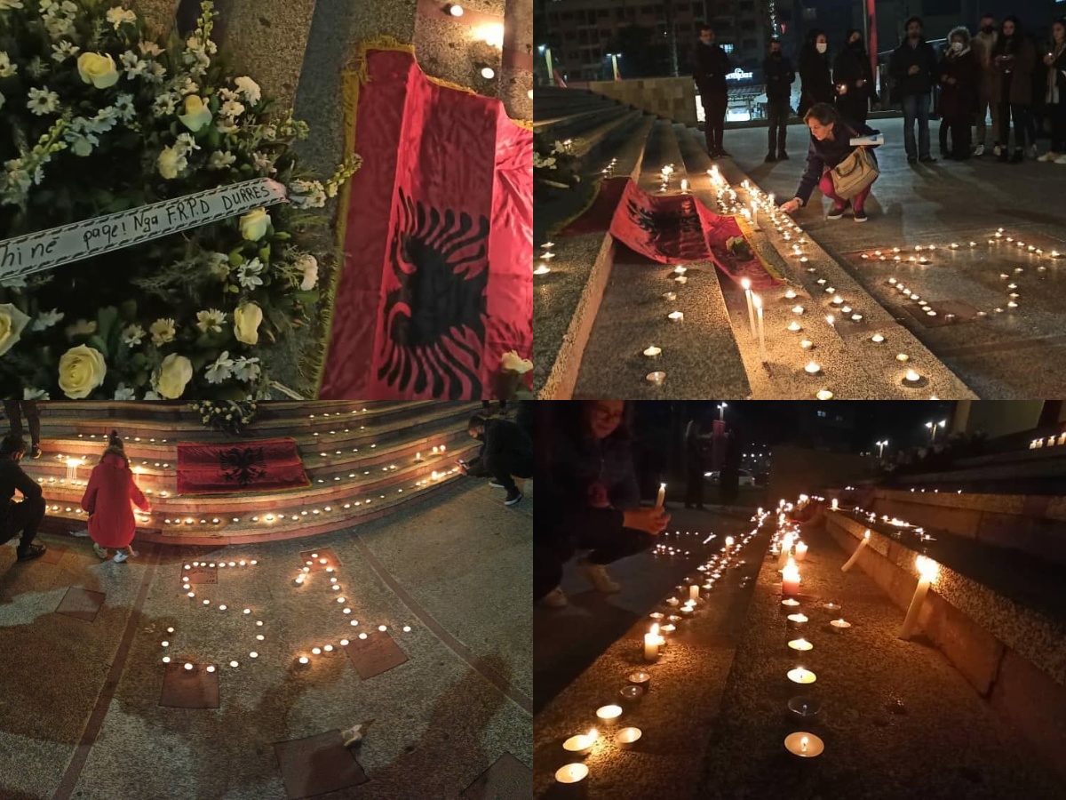 Durrës/ Studentë, qytetarë dhe të rinjtë e FRPD ndezin qirinj për 51 viktimat e tërmetit (FOTO)