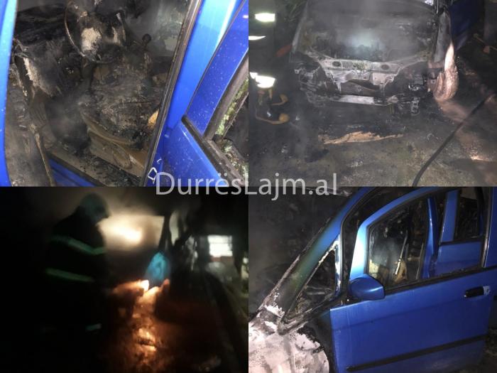Durrës, përfshihet nga flakët një automjet i parkuar (FOTO)