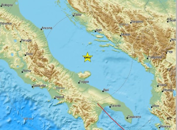 Tërmet i fortë në detin Adriatik, me magnitudë 5.9 Rihter. Panik në disa rajone në Itali