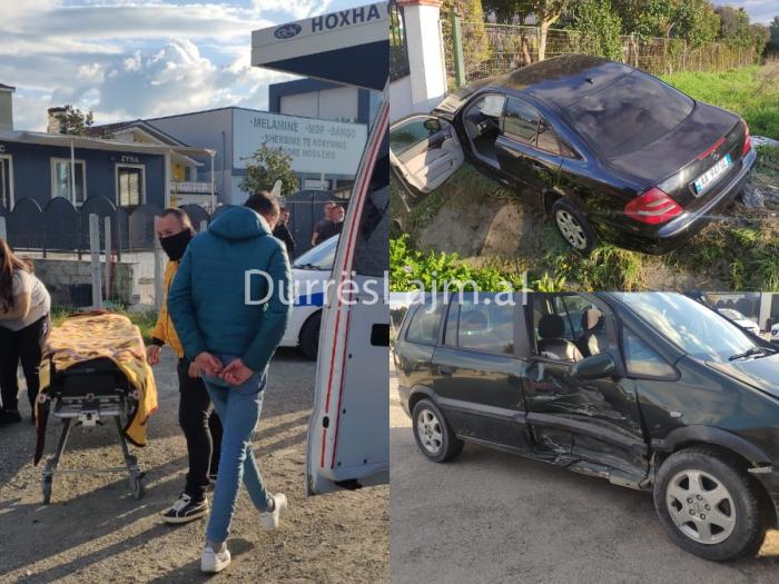 Aksident në Shijak, “Benz”-i përfundon në kanal, dy të lënduar (FOTO & VIDEO)