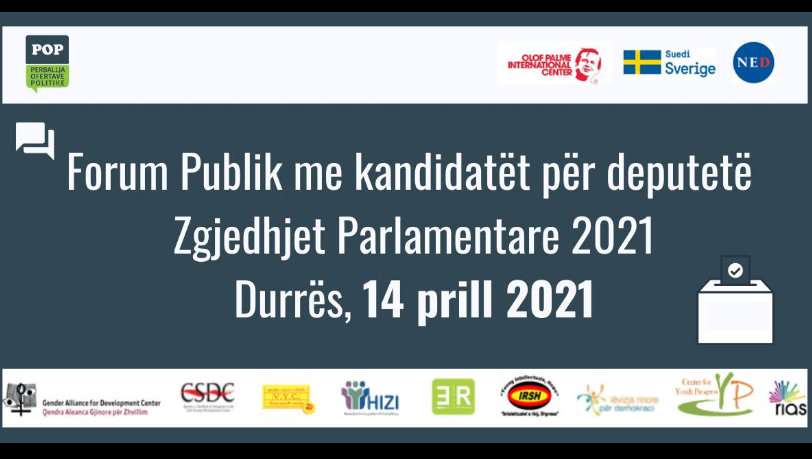 Forumi Publik më 14 prill në Durrës, kandidatët për deputetë në debat. Asnjë përfaqësues nga PS