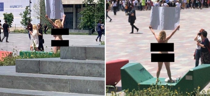 Protestuesja shfaqet nudo në sheshin “Skënderbej”