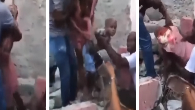 Momenti prekës kur dy fëmijë nxirren gjallë nga rrënojat e tërmetit që goditi Haitin (VIDEO)