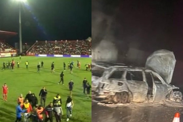 Të irrituar brenda dhe jashtë fushe, tifozët djegin makinën e arbitrave