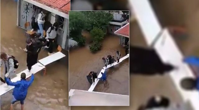 Moti i keq pushton Greqinë, nxënësit përdorin bankat për të dalë nga shkolla (VIDEO)