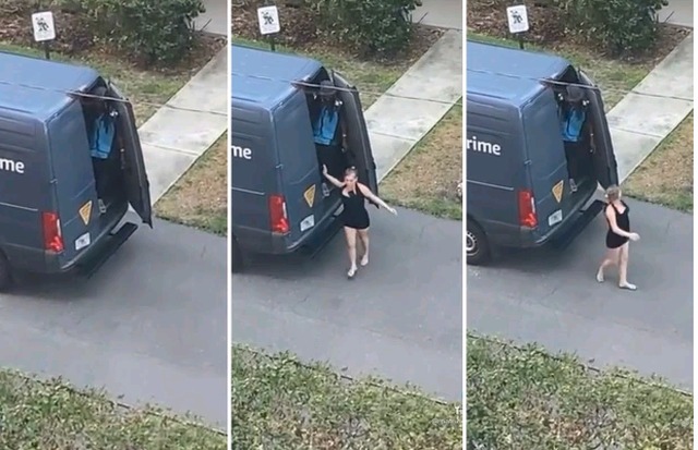 VIDEO/ Bjondja joshëse del nga furgoni, e pëson keq punonjësi i postës