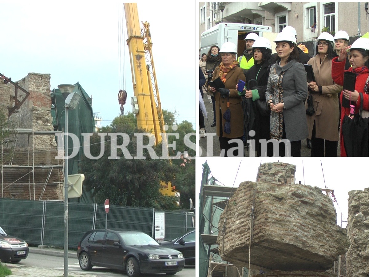 Ambasadoret Kim dhe Hastad në Durrës, asistojnë në vendosjen e bllokut 24 tonësh në kullën C (VIDEO)