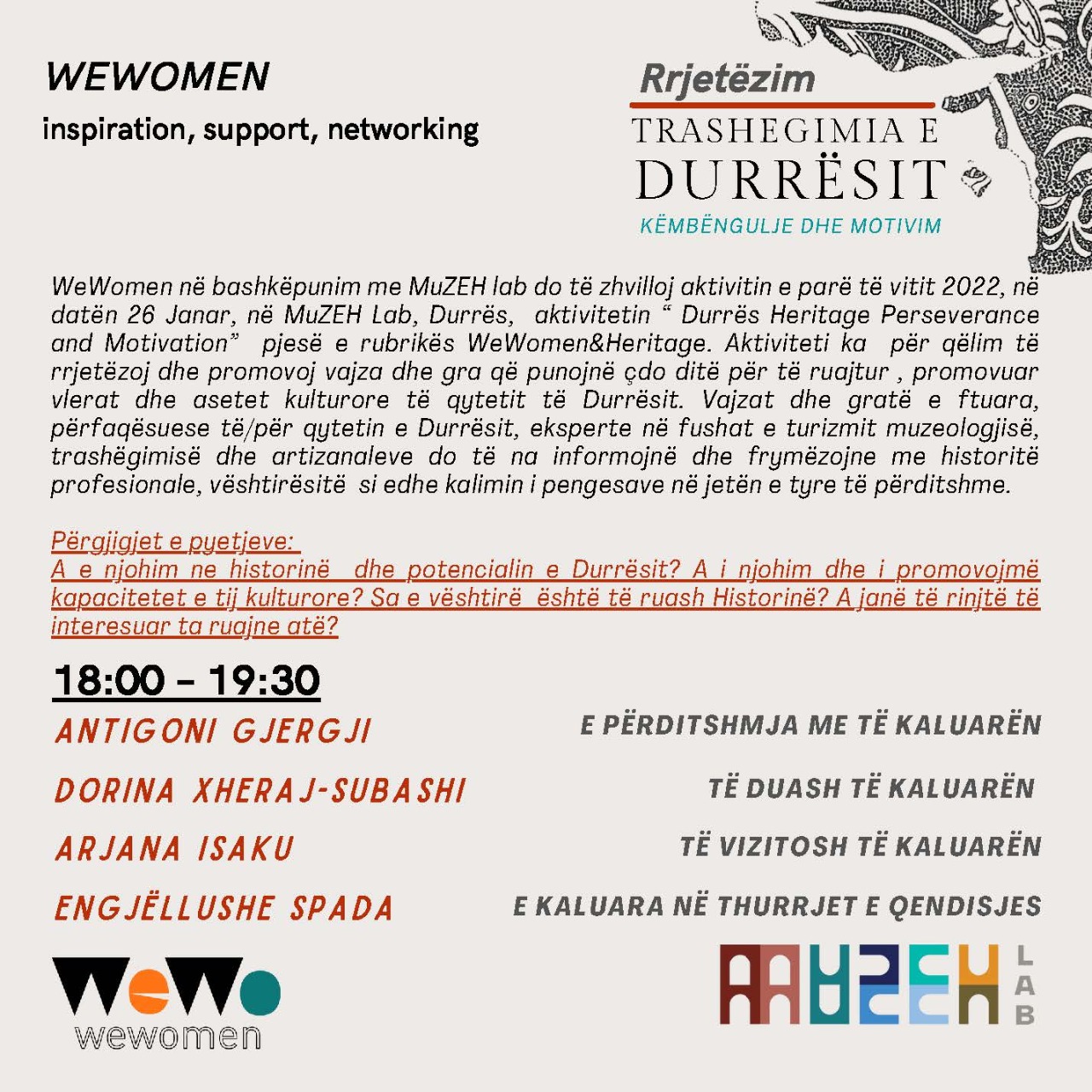 WeWoman organizon të mërkurën aktivitetin “Trashëgimia e Durrësit, këmbëngulje dhe motivim”