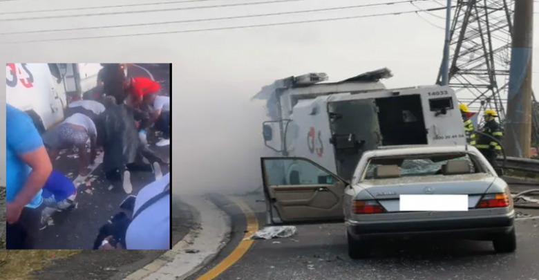 VIDEO/ Grabitet autoblindi në mes të autostradës, njerëzit “vërsulen” për të marrë paratë e shpërndara në rrugë