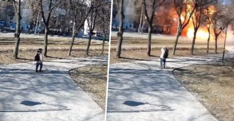 Raketa ruse bie në mes të rrugës, kalimtari në panik (VIDEO)