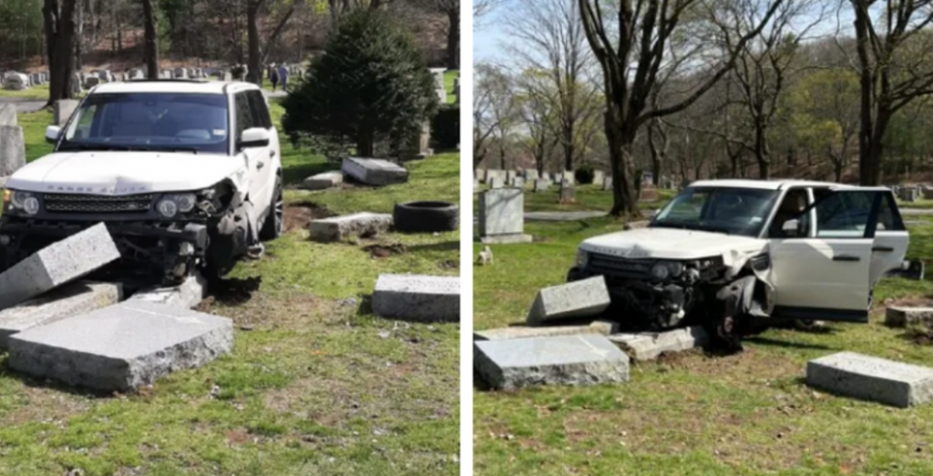 Po praktikonte makinën, shoferja e re përplaset me 8 gurë varresh