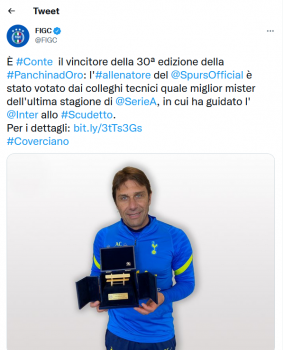 Conte shpallet fitues i “Pankinës së Artë” në Itali, Pioli i dyti me një votë më pak