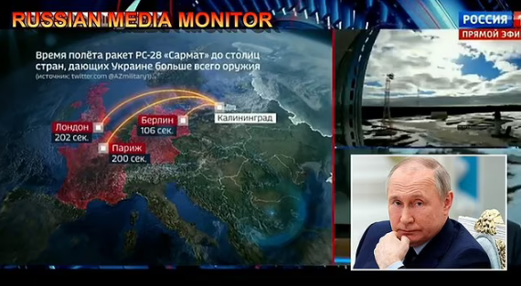 “Nëse Rusia lëshon raketën bërthamore, Londra, Parisi dhe Berlini shuhen për 200 sekonda”, simulimi në emisionin rus shkakton bujë (VIDEO)