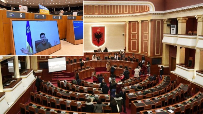 Sot seancë plenare, Zelensky video-mesazh në Kuvendin e Shqipërisë