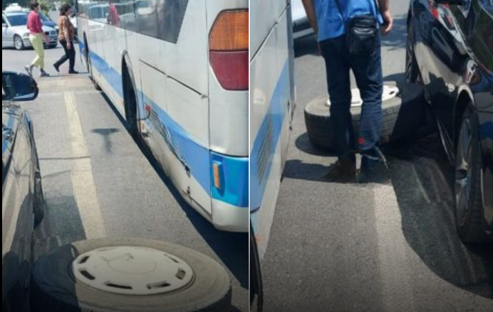 Autobusit i del goma në mes të Tiranës, bllokohet qarkullimi i mjeteve