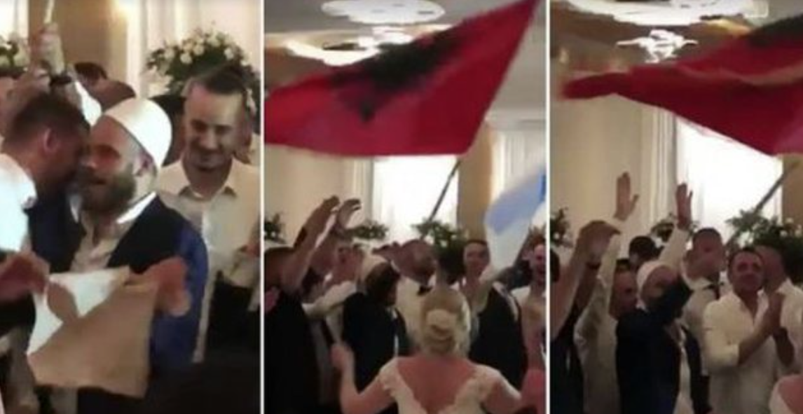 Motra e futbollistit të Premier Ligës martohet me burrë shqiptar, sulmuesi ia merr valles me plis në kokë (VIDEO)