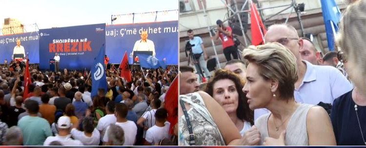 Kryetarja e LSI Monika Kryemadhi në krah të Liri Berishës në protestë