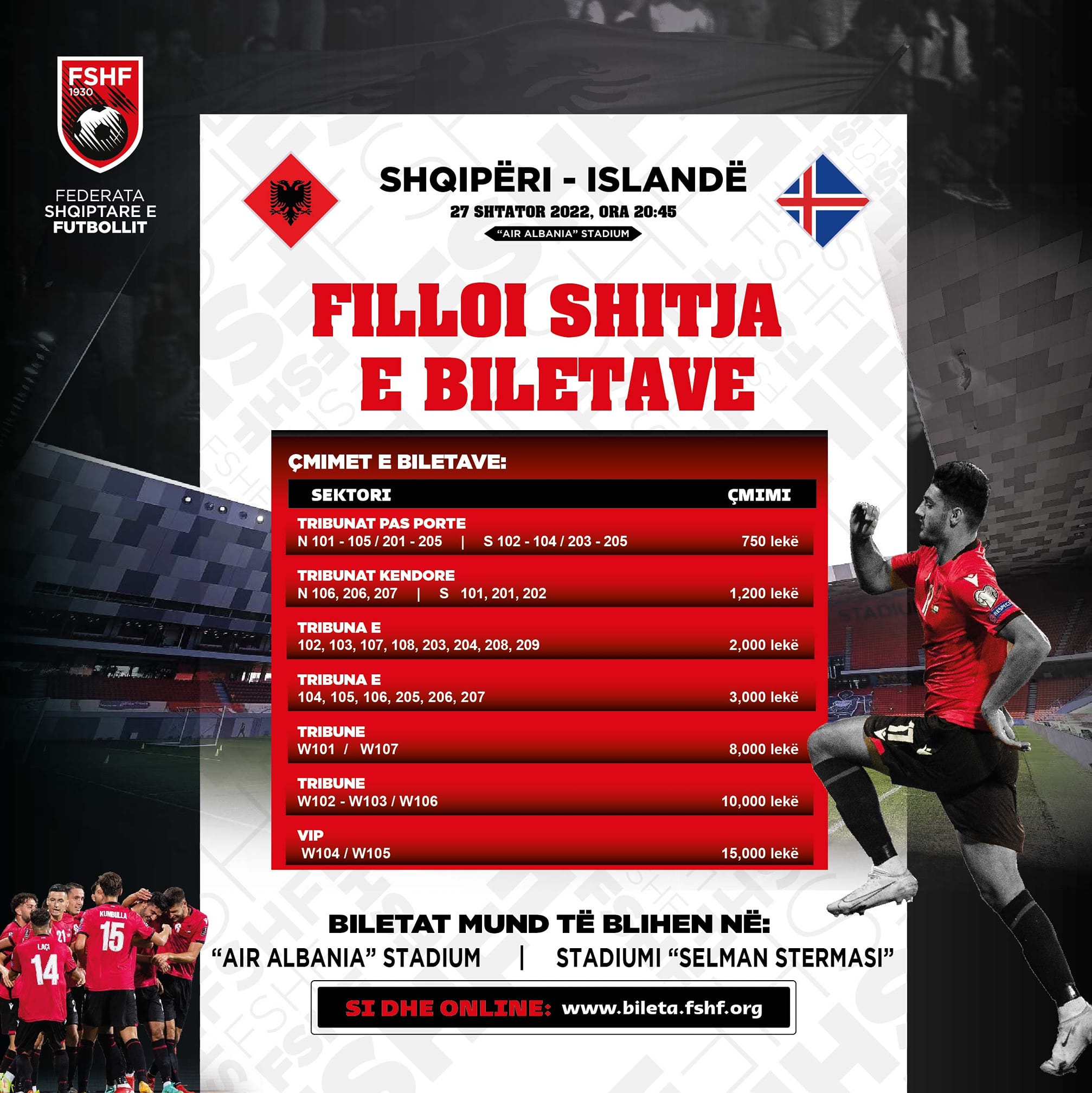 Ndeshja e Shqipërisë ndaj Islandës në “Air Albania”, publikohen çmimet e biletave
