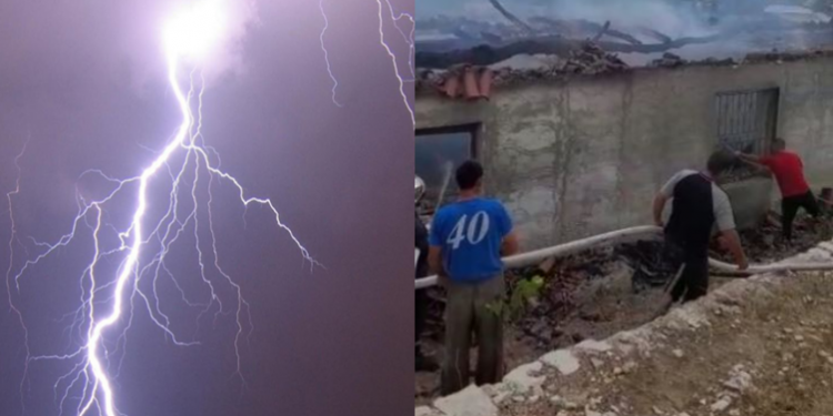 Rrufeja godet në çatinë e dy vëllezërve, shkrumbohen banesat e tyre, zjarrfikësit nxjerrin të paprekur 20 mijë euro