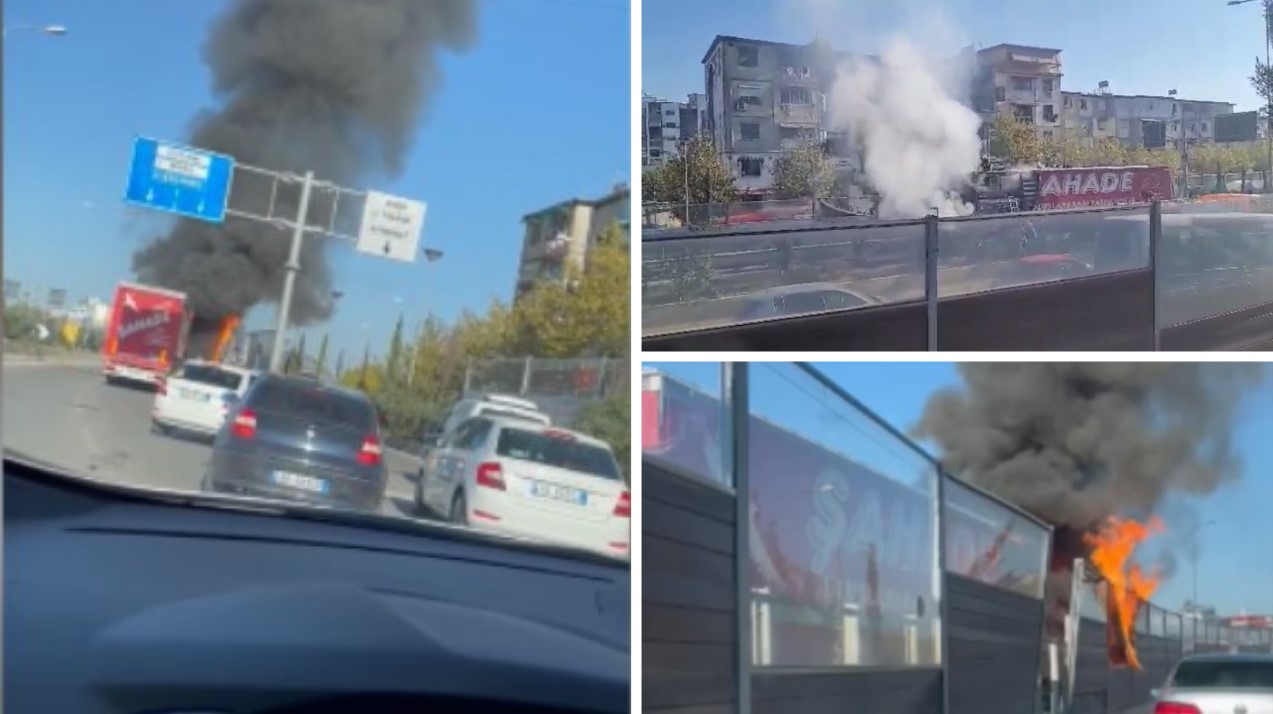 Merr flakë kamioni në Tiranë, tymi përfshin zonën