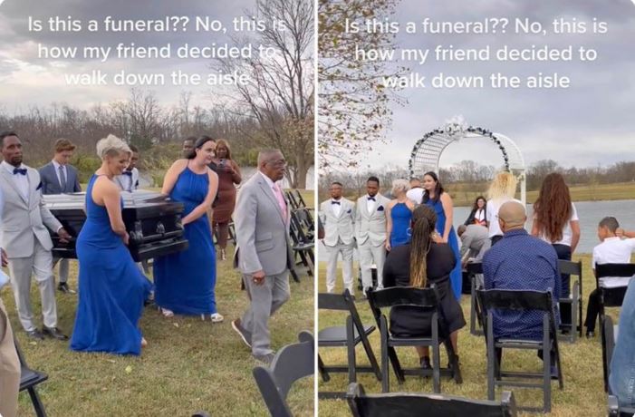 VIDEO/ Dhëndri shkon me arkivol në dasmën e tij