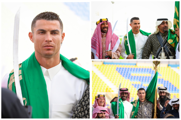 Feston themelimin e Arabisë Saudite, Ronaldo si një sheik i vërtetë me veshjet karakteristike të vendit
