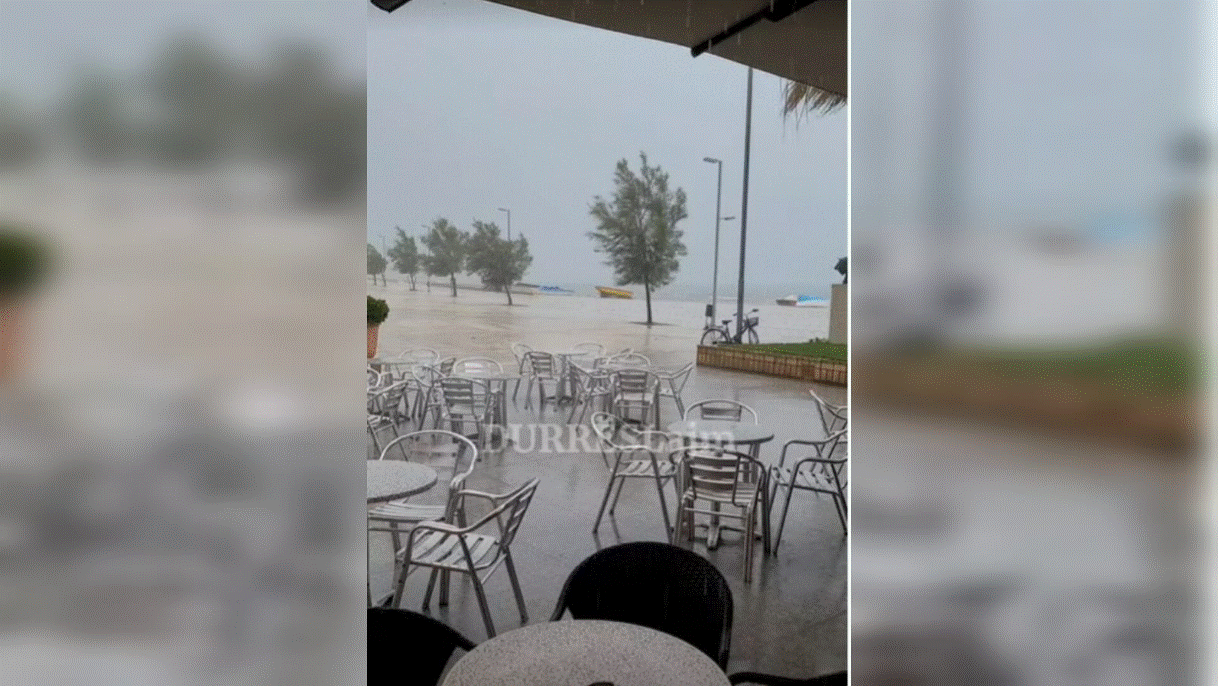 Durrësi përfshihet nga rrebeshi i shiut, boshatiset shëtitorja bregdetare (VIDEO)