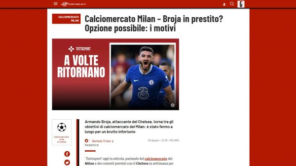 Milan kërkon Brojën në formë huazimi