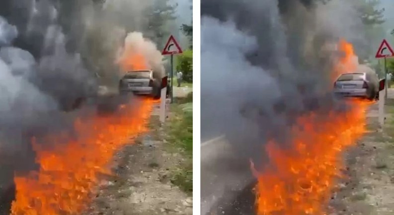Makina shpërthen në flakë duke ngjitur Llogaranë (FOTO)