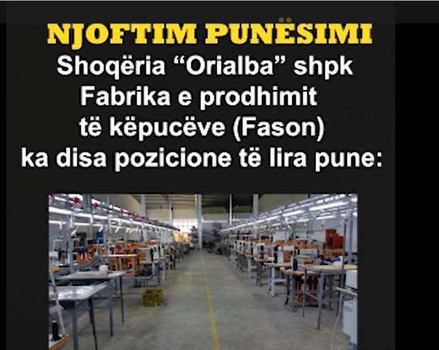 Disa pozicione të lira pune në një fabrikë prodhimi të këpucëve në Durrës