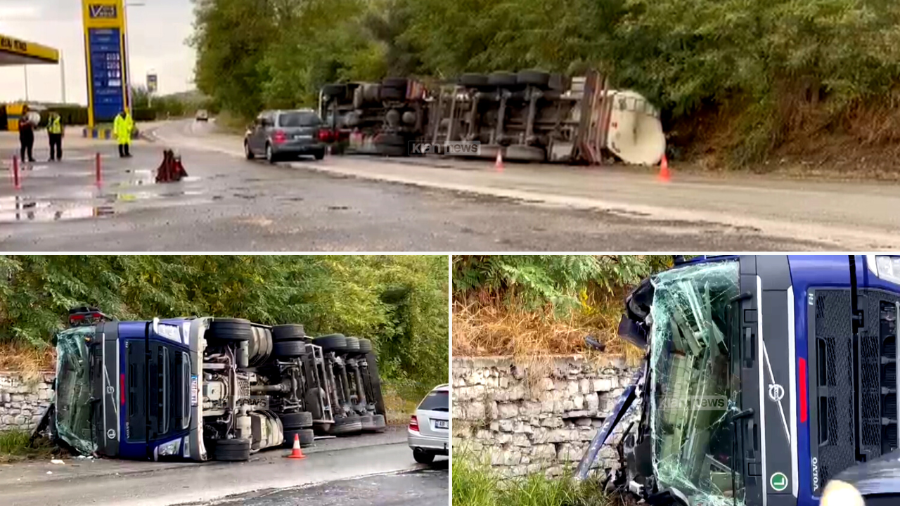 Aksident në aksin rrugor Fier-Levan, autoboti me vajra bimorë del nga rruga