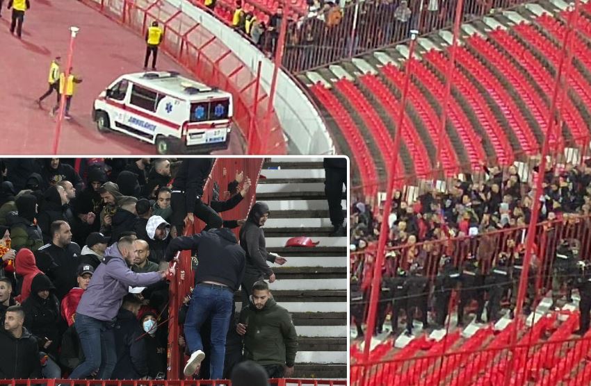 Tension në Beograd, tifozët malazezë me thirrjet “Shqipëri, Shqipëri” përplasen me serbët