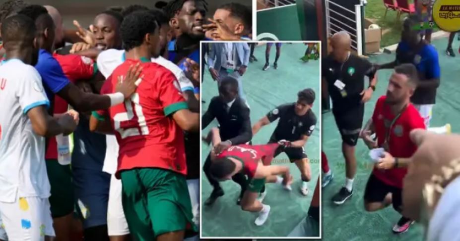 30 lojtarë përleshen në fushë, Youssef En-Nesyri ndjek lojtarin e Kongos në tunel