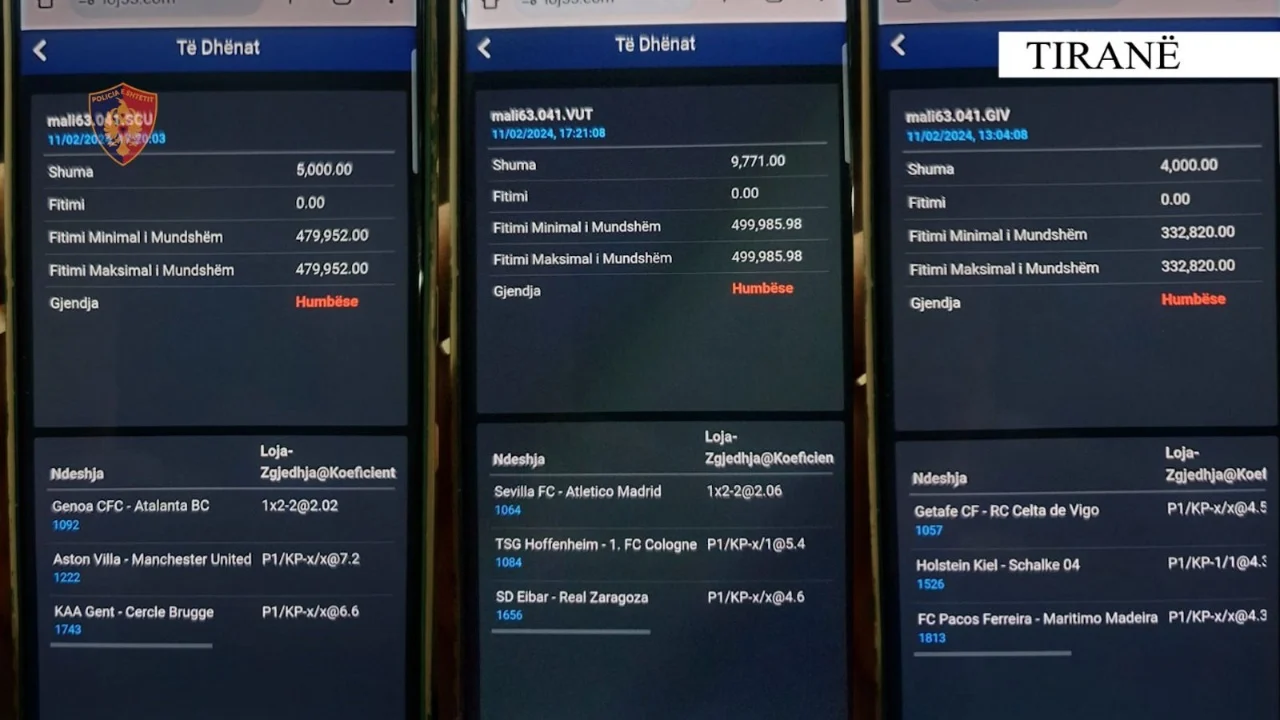 Baste sportive nëpërmjet celularëve, bien në pranga katër persona në Tiranë