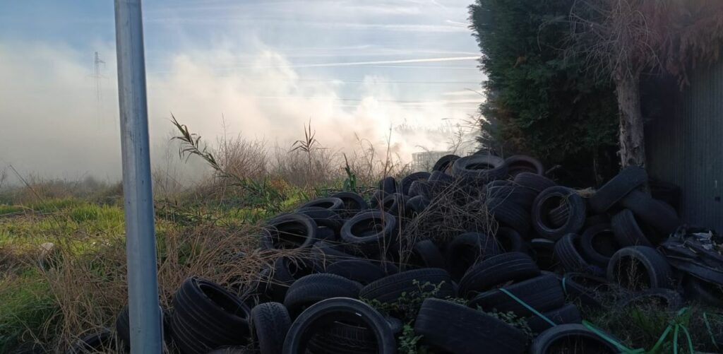 Zjarr masiv buzë autostradës në Lushnjë