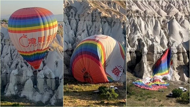 Balona gjigante e mbushur me turistë përplaset me shkëmbinjtë
