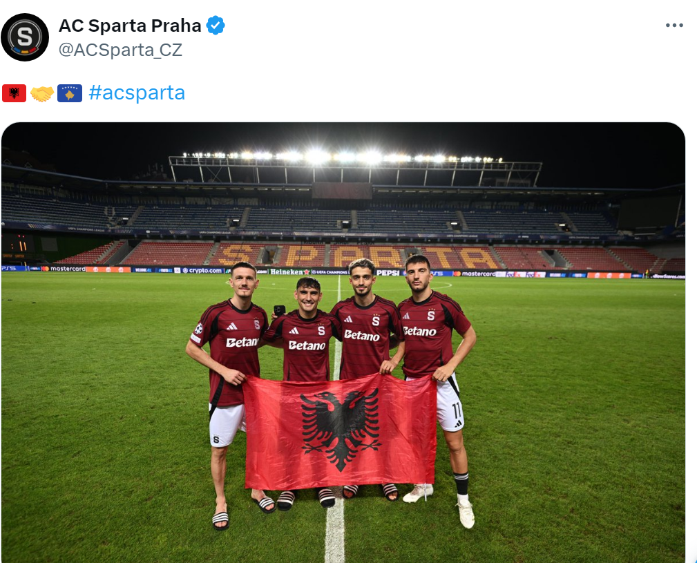 Lojtarët festuan arritjen në “Champions League” me flamurin e Shqipërisë, mediat serbe: Lojtari serb kërkon të largohet nga Sparta e Pragës!