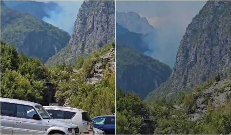 Përfshihet në flakë zona në afërsi të Syrit të Kaltër në Theth, rrezikojnë të digjen banesat e vjetra të banorëve 