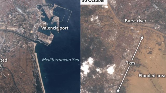 158 të vdekur nga moti i keq në Spanjë, imazhet satelitore tregojnë shtrirjen e përmbytjeve rreth Valencias