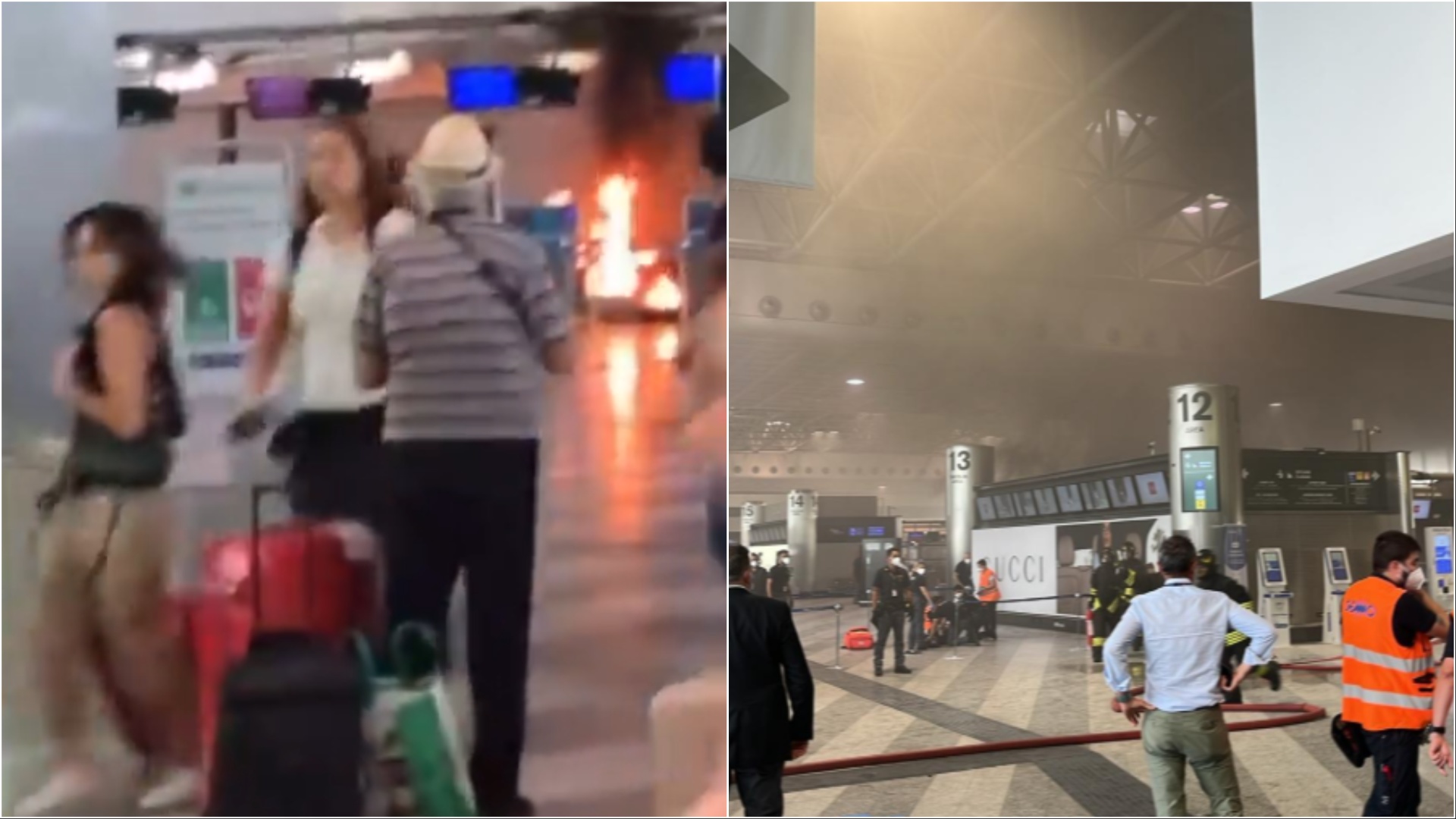 Momente të frikshme në aeroportin e Malpensës, një person i vë flakën sportelit të biletave (VIDEO)