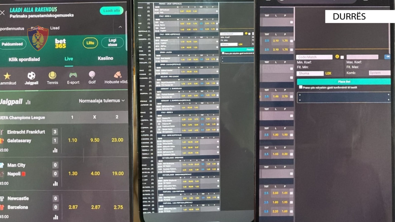 Baste sportive me celularë në lokal, arrestohet 37-vjeçari në Durrës