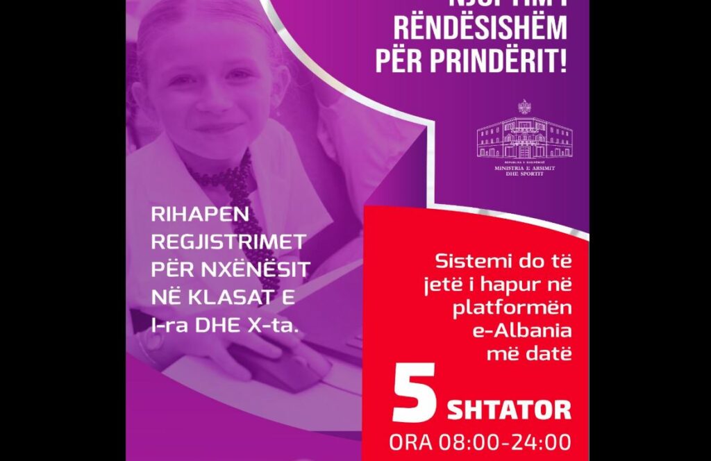 Rihapen regjistrimet për fëmijët në klasat e para dhe të dhjeta