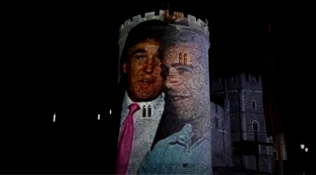 Projektuan imazhet e Trump dhe Epstein në Kështjellën Windsor, 4 të arrestuar në Londër