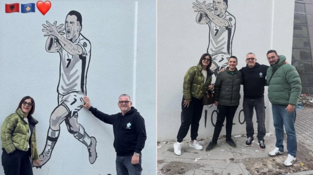 Prindërit e Rey Manajt vizitojnë muralin në Mitrovicë kushtuar golit historik ndaj Serbisë